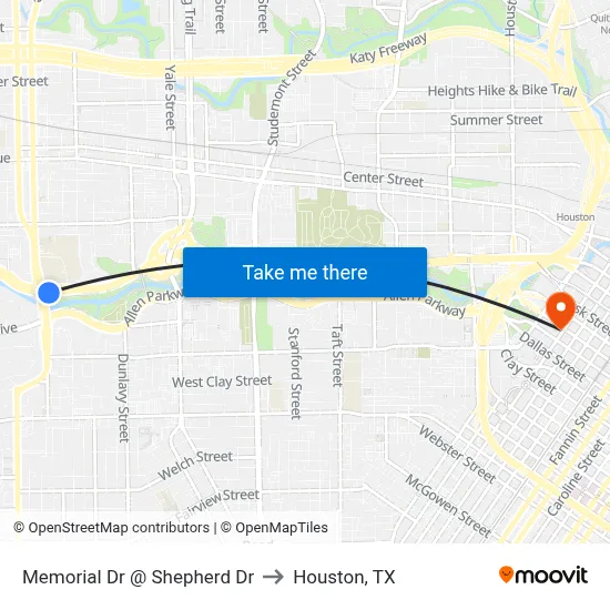 Memorial Dr @ Shepherd Dr to Houston, TX map