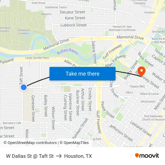 W Dallas St @ Taft St to Houston, TX map