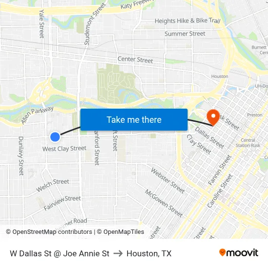 W Dallas St @ Joe Annie St to Houston, TX map