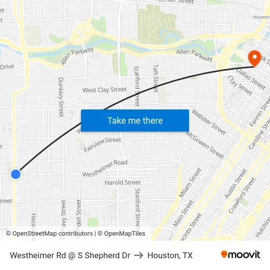 Westheimer Rd @ S Shepherd Dr to Houston, TX map