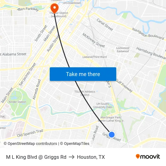 M L King Blvd @ Griggs Rd to Houston, TX map
