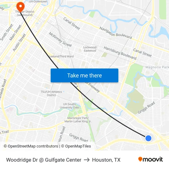 Woodridge Dr @ Gulfgate Center to Houston, TX map