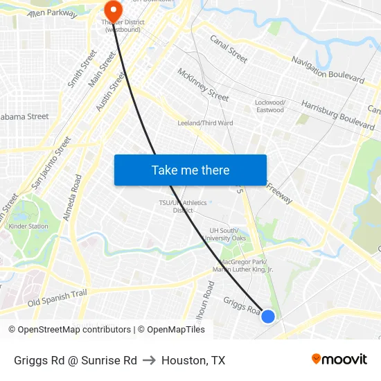 Griggs Rd @ Sunrise Rd to Houston, TX map