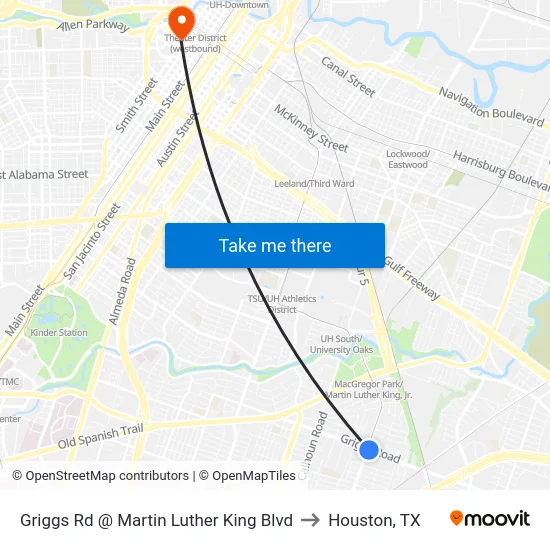 Griggs Rd @ Martin Luther King Blvd to Houston, TX map