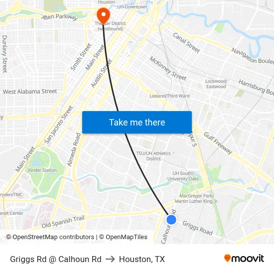 Griggs Rd @ Calhoun Rd to Houston, TX map