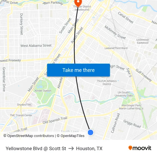 Yellowstone Blvd @ Scott St to Houston, TX map
