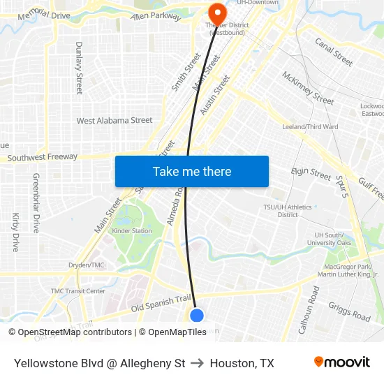 Yellowstone Blvd @ Allegheny St to Houston, TX map