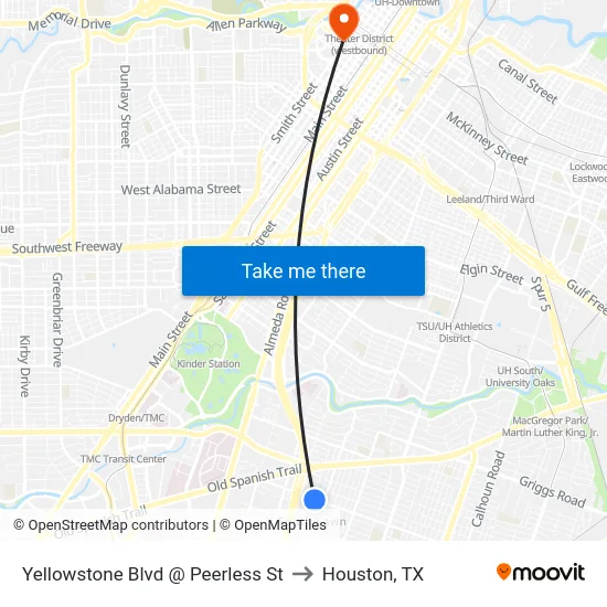 Yellowstone Blvd @ Peerless St to Houston, TX map