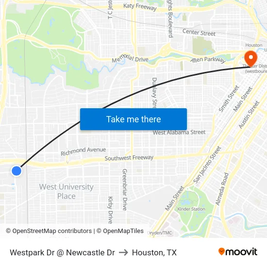 Westpark Dr @ Newcastle Dr to Houston, TX map