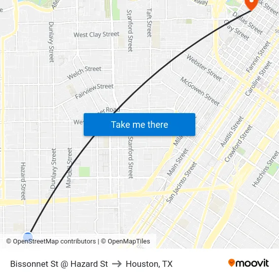 Bissonnet St @ Hazard St to Houston, TX map