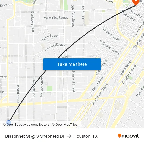 Bissonnet St @ S Shepherd Dr to Houston, TX map