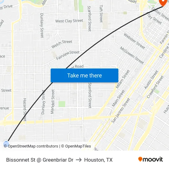 Bissonnet St @ Greenbriar Dr to Houston, TX map