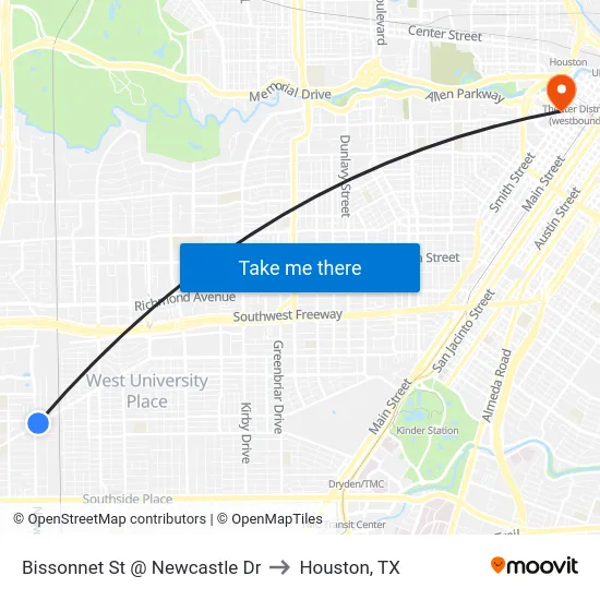 Bissonnet St @ Newcastle Dr to Houston, TX map
