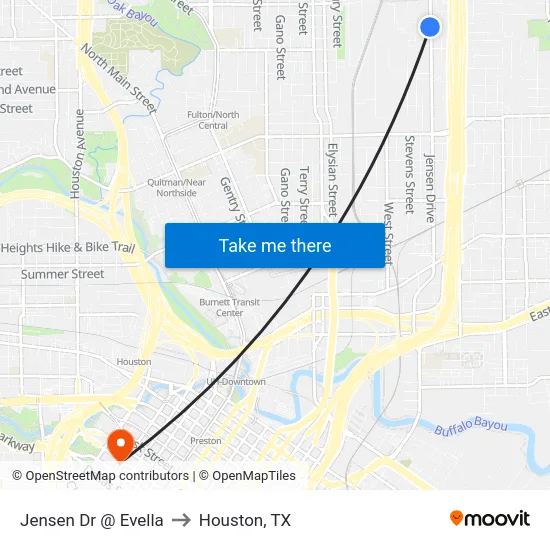 Jensen Dr @ Evella to Houston, TX map