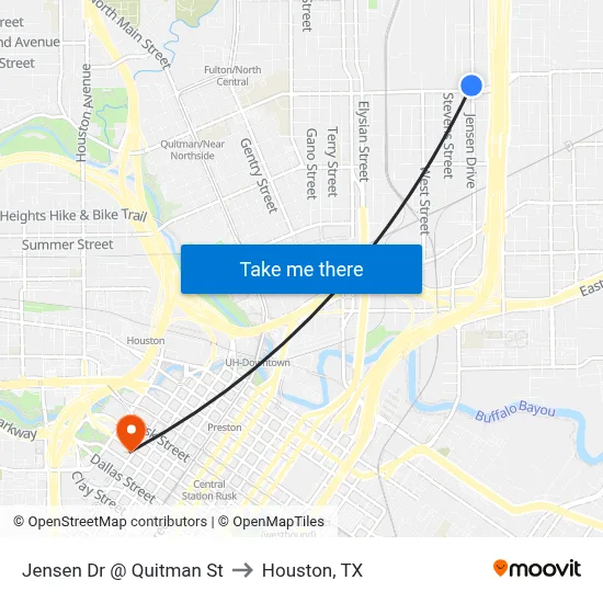 Jensen Dr @ Quitman St to Houston, TX map
