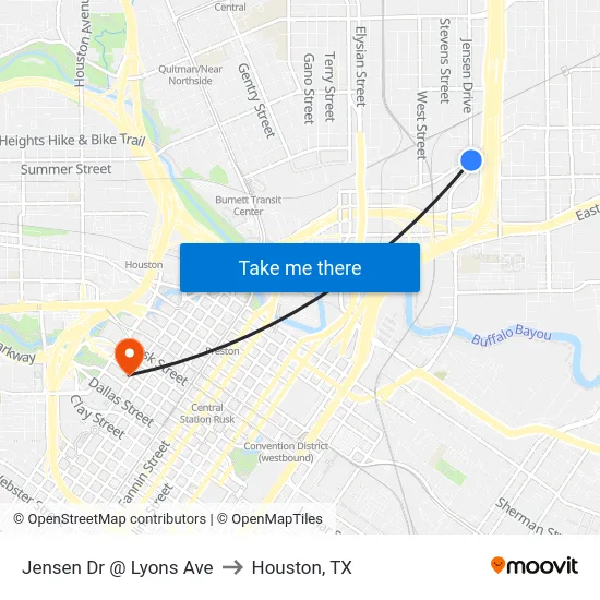 Jensen Dr @ Lyons Ave to Houston, TX map