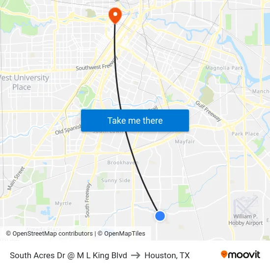 South Acres Dr @ M L King Blvd to Houston, TX map