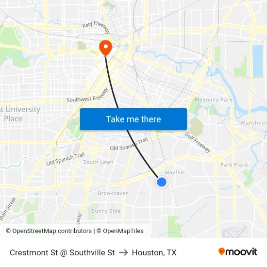 Crestmont St @ Southville St to Houston, TX map