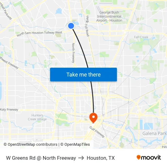W Greens Rd @ North Freeway to Houston, TX map