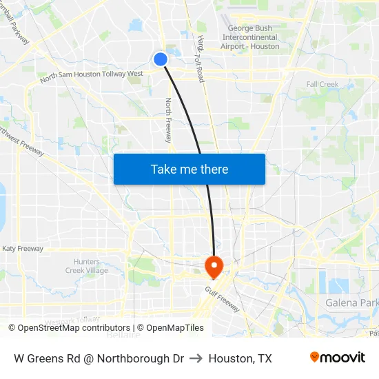 W Greens Rd @ Northborough Dr to Houston, TX map