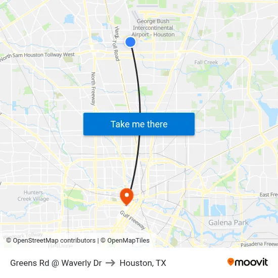 Greens Rd @ Waverly Dr to Houston, TX map