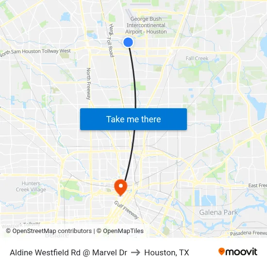 Aldine Westfield Rd @ Marvel Dr to Houston, TX map