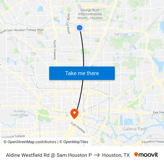Aldine Westfield Rd @ Sam Houston P to Houston, TX map