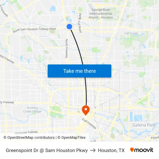 Greenspoint Dr @ Sam Houston Pkwy to Houston, TX map