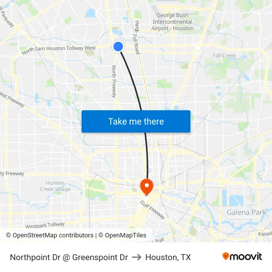 Northpoint Dr @ Greenspoint Dr to Houston, TX map
