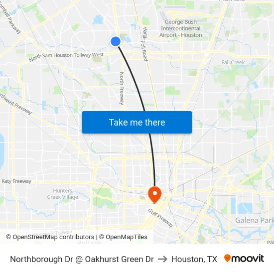 Northborough Dr @ Oakhurst Green Dr to Houston, TX map