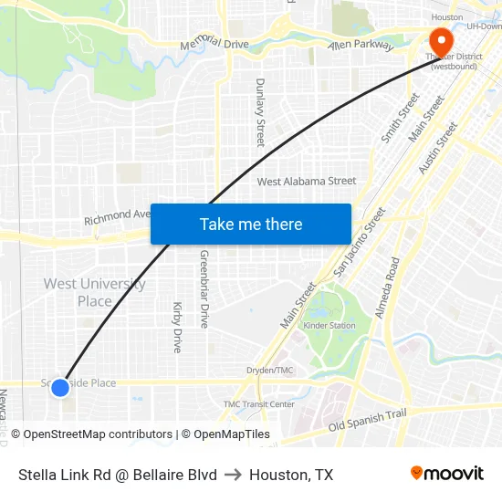 Stella Link Rd @ Bellaire Blvd to Houston, TX map
