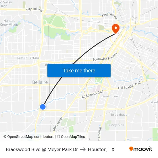 Braeswood Blvd @ Meyer Park Dr to Houston, TX map