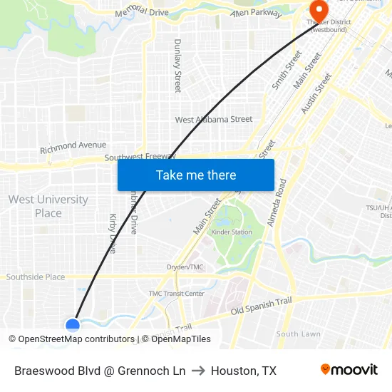 Braeswood Blvd @ Grennoch Ln to Houston, TX map