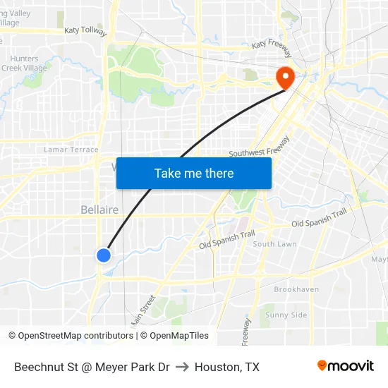 Beechnut St @ Meyer Park Dr to Houston, TX map