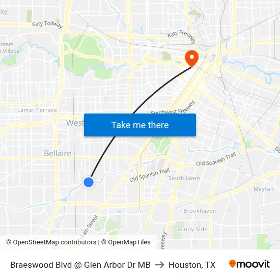 Braeswood Blvd @ Glen Arbor Dr MB to Houston, TX map