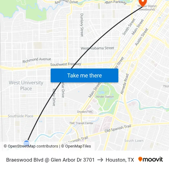 Braeswood Blvd @ Glen Arbor Dr 3701 to Houston, TX map