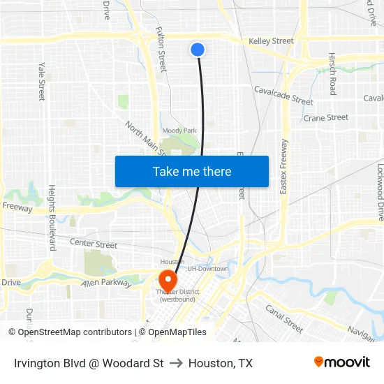Irvington Blvd @ Woodard St to Houston, TX map