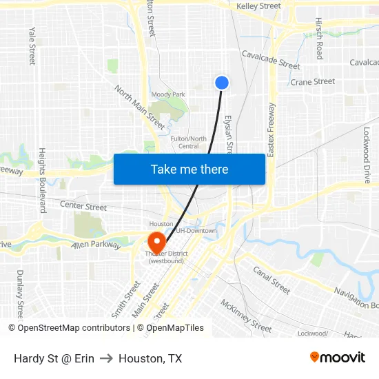 Hardy St @ Erin to Houston, TX map