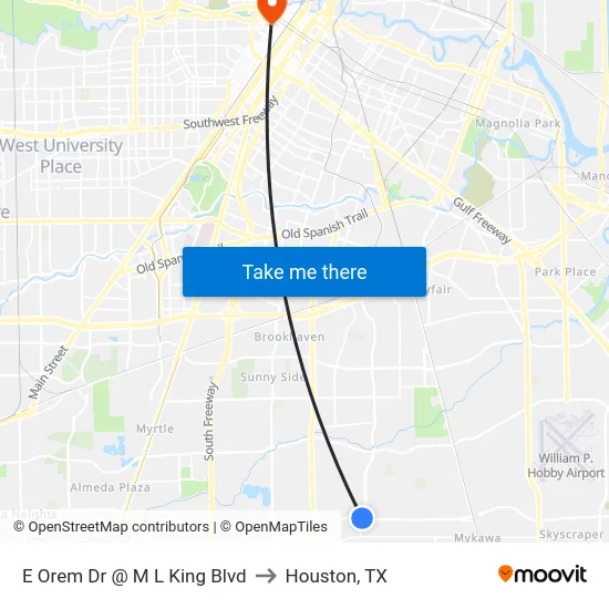 E Orem Dr @ M L King Blvd to Houston, TX map