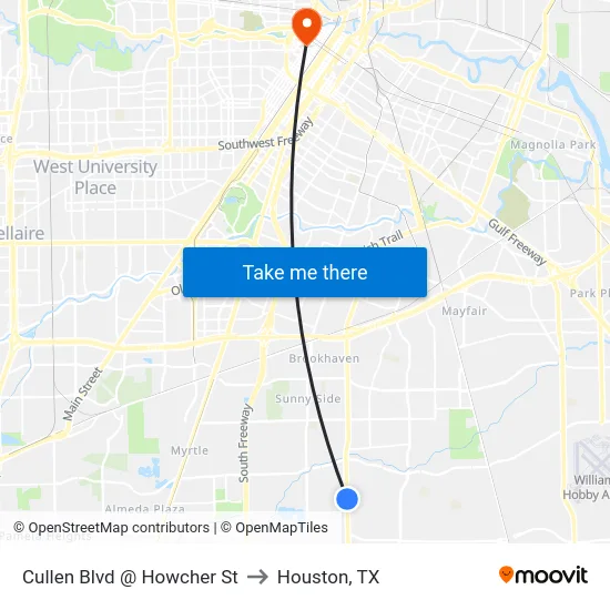 Cullen Blvd @ Howcher St to Houston, TX map