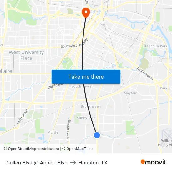 Cullen Blvd @ Airport Blvd to Houston, TX map