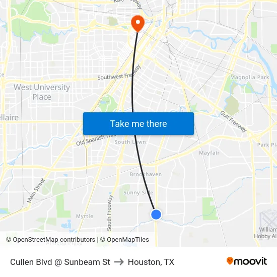 Cullen Blvd @ Sunbeam St to Houston, TX map