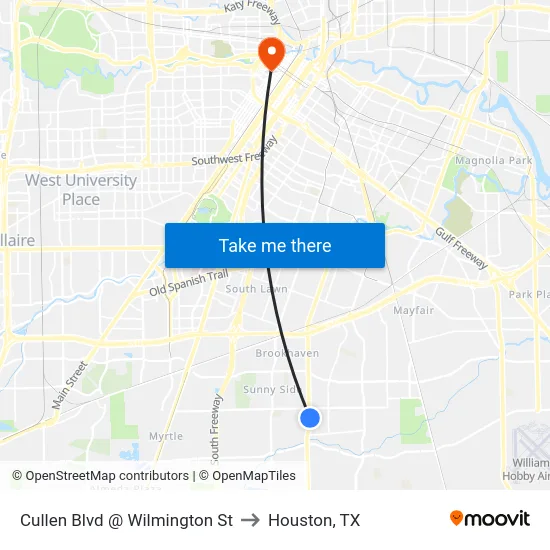 Cullen Blvd @ Wilmington St to Houston, TX map