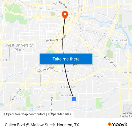Cullen Blvd @ Mallow St to Houston, TX map
