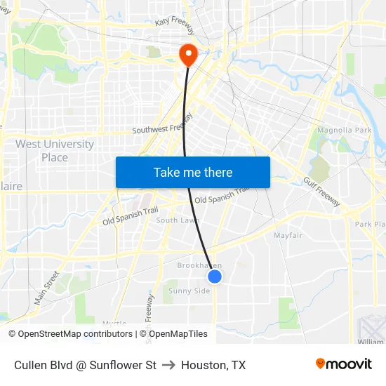 Cullen Blvd @ Sunflower St to Houston, TX map