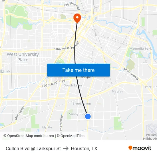 Cullen Blvd @ Larkspur St to Houston, TX map