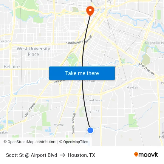 Scott St @ Airport Blvd to Houston, TX map