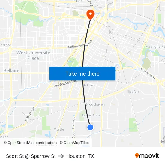 Scott St @ Sparrow St to Houston, TX map