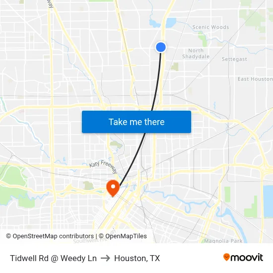 Tidwell Rd @ Weedy Ln to Houston, TX map
