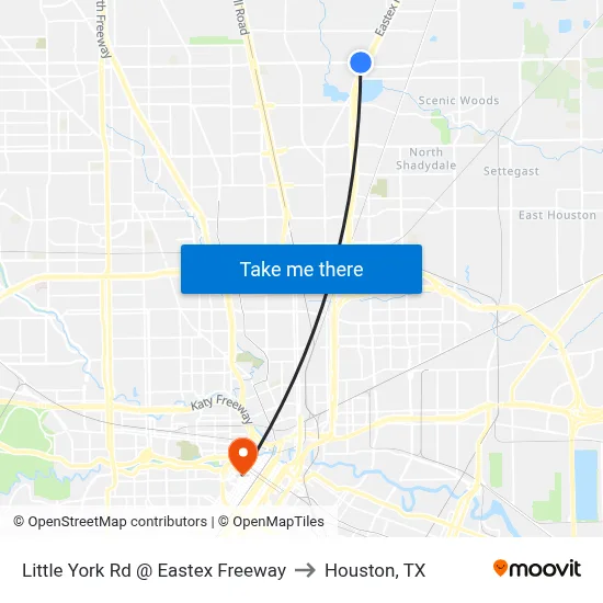 Little York Rd @ Eastex Freeway to Houston, TX map